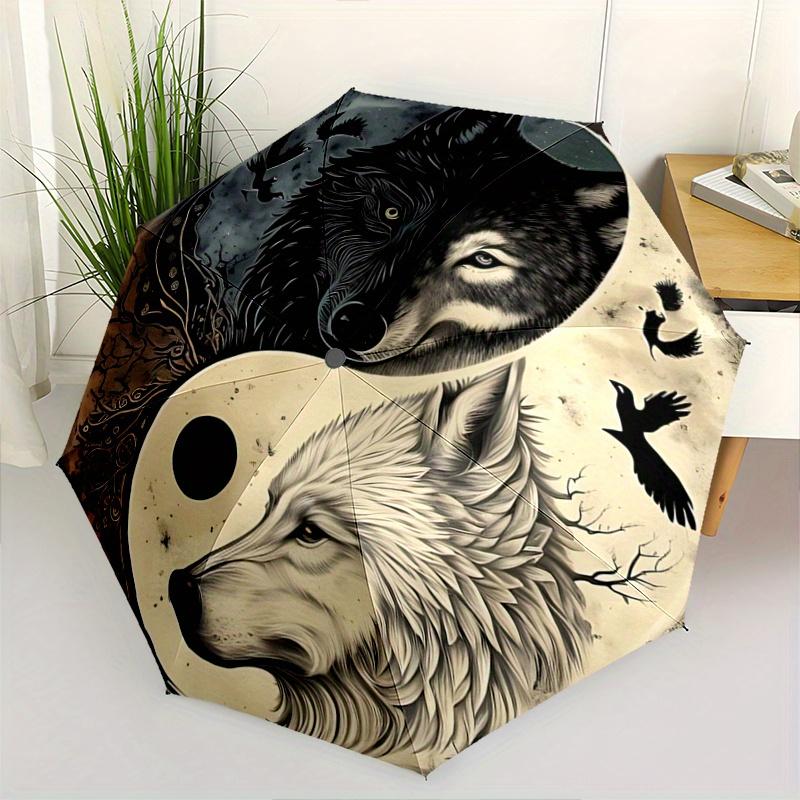 

1pc Yin Yang Wolf Pattern Automatic 3-Fold Umbrella, 8 Iron Frames, High-Value Folding Umbrella, Suitable for Office, Travel and Outdoor Adv