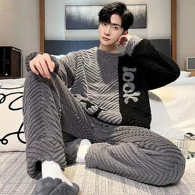 Higher Quality Thickened Warm Flannel Plus Size Men Pajamas Winter Nightwear Loungewear Striped Sleepwear Homewear Cartoon Bear