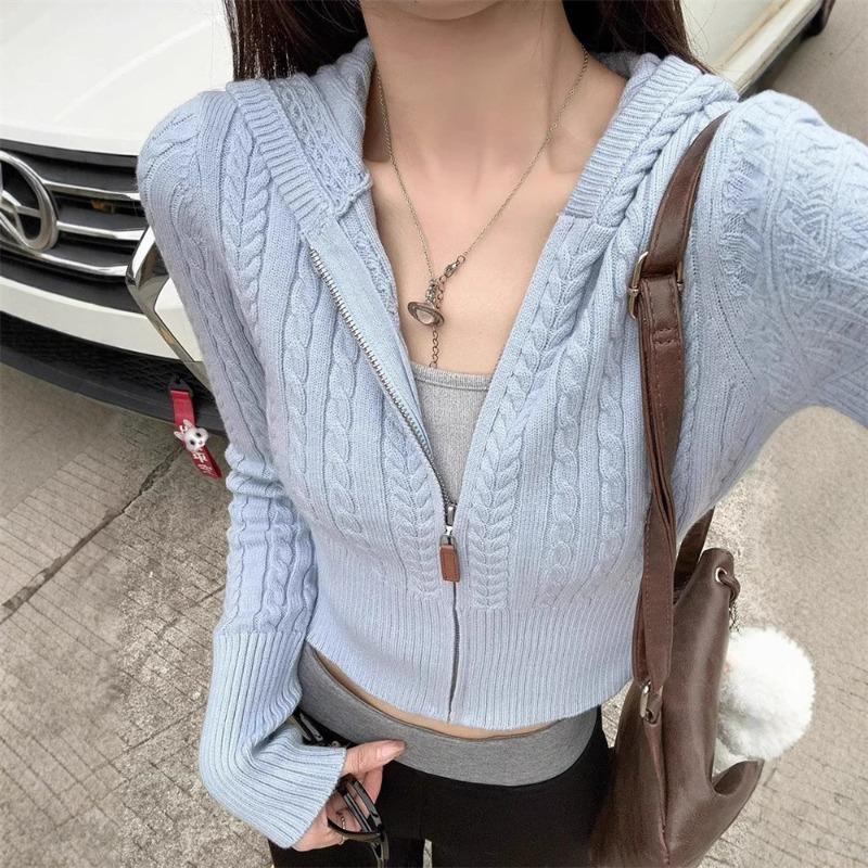 Autumn and Winter New Soft Waxy Twist Knitted Cardigan Top Women's Small Short Age-reducing Sweater Jacket