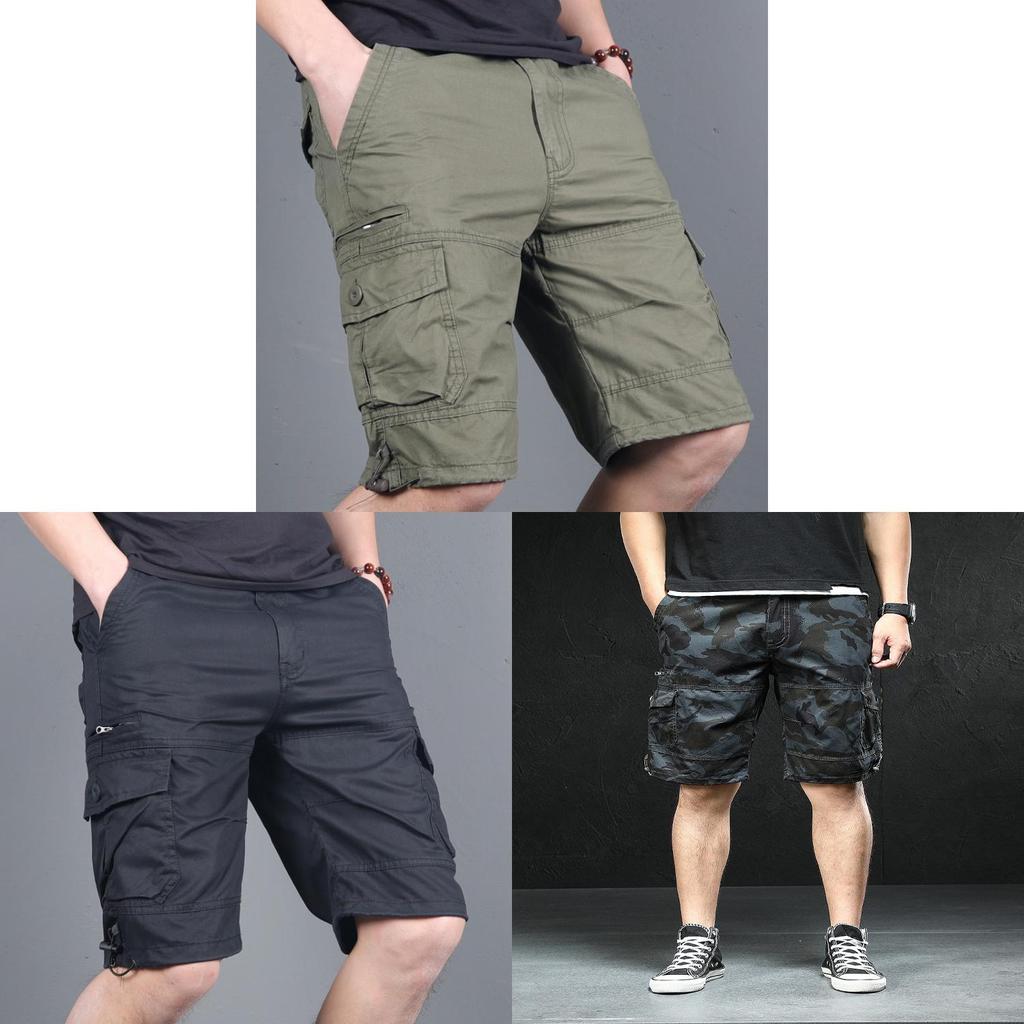 Men Summer Cargo Shorts With Multiple Pockets And Zipper For Casual Urban Style