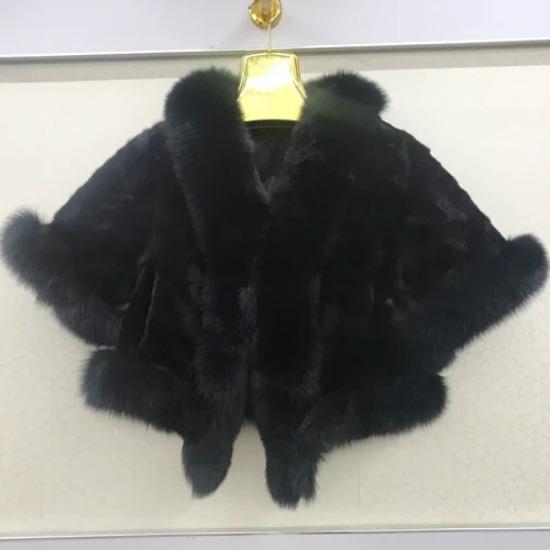 

New Lady Winter Genuine Real Mink Fur Caot With Fox Fur Collar Natural Warm Mink Fur Jacket Women Quality Real Fur Jackets S чорний
