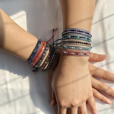 Temu Multicolor Crystal Braided Bracelet - Women's Niche Multi-Layer Design