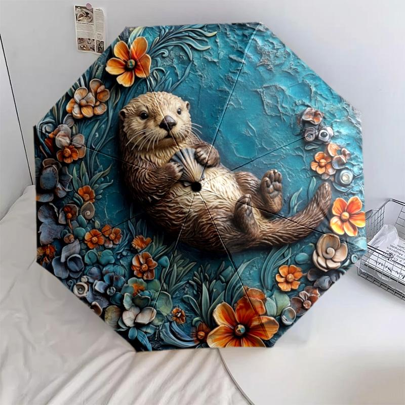 0106 Embossed Floral Animals  pattern, automatic folding umbrella, portable and foldable design, 8 ribs, a Christmas or birthday gift.