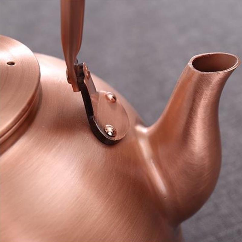 Handcrafted Pure Copper Coffee Pot,Engraving Retro Welcoming Pine Teaware 1300 ml Filter Weave Heat Handheld Kettle,Teapot
