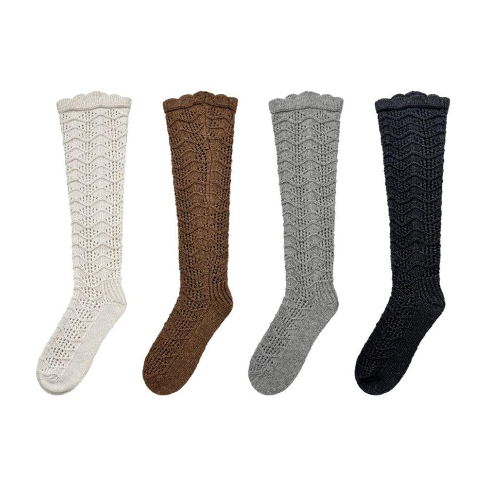 New Knitted Hollow Calf Socks Warmth Harajuku Street Stacked Long Tube Socks Casual Breathable Mid Tube Socks Women Girls