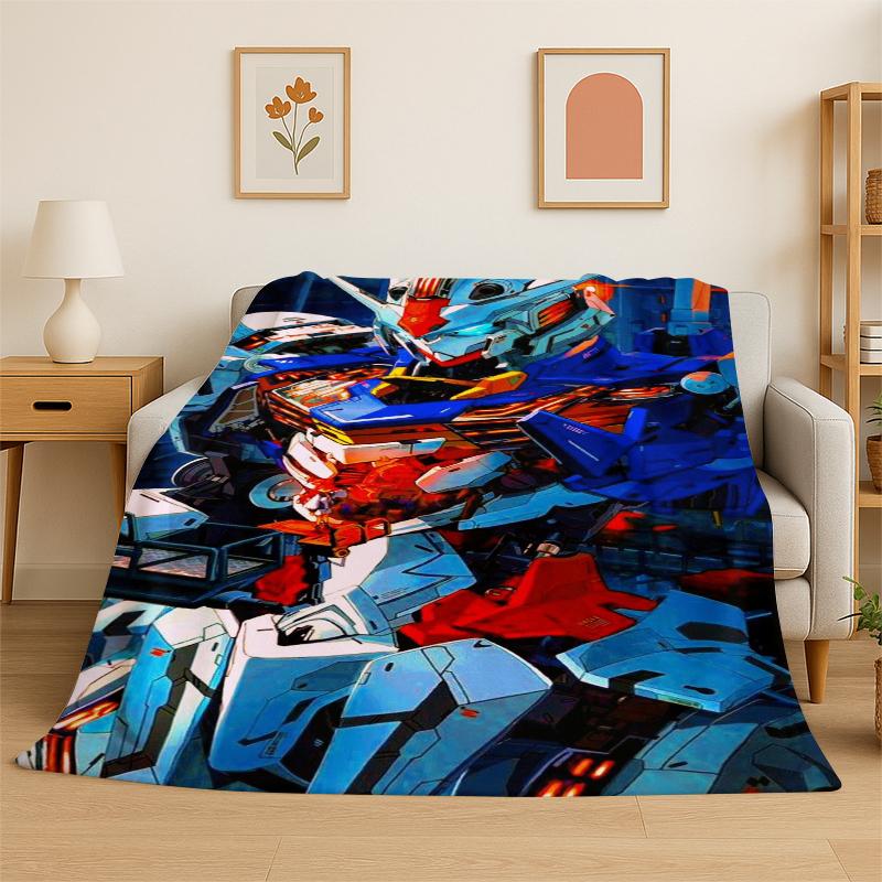 Classic Gundam Cartoon Robot Flannel Blanket Soft Warm Throw Blanket for Bedroom Living Room Bed Travel Camping Picnic Kids