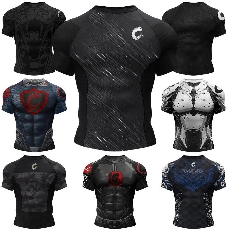 New MMA Kickbox Training Tee No Gi Bjj Top Jiu Jitsu Rashguard Spandex Compression T-Shirt Sublimation Sports Men Short Sleeve