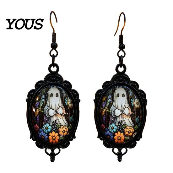 Dark Academia Accessories Gothic Ghost Earrings, Vintage Style Matte Black Alloy Dangle Halloween Earrings for Women Decorative Jewelry Daily