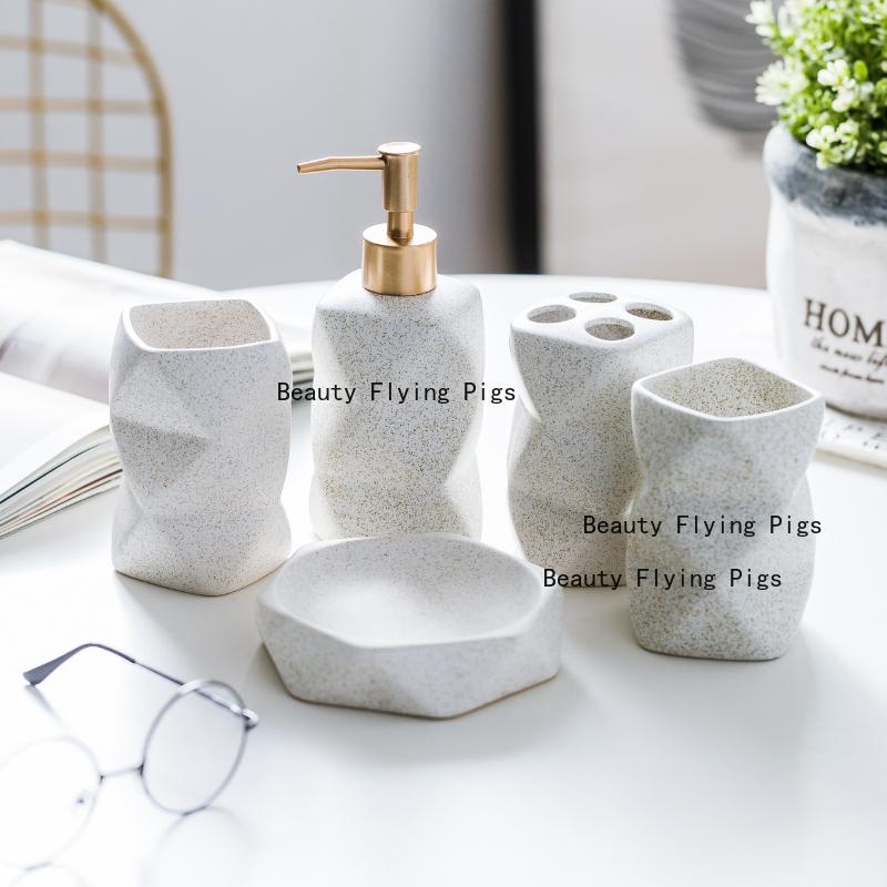 Ceramic Bathroom Wash Set Bathroom Supplies Toothbrush Cup Toothbrush Cup Soap Dish Lotion Bottle Household Toiletries Set