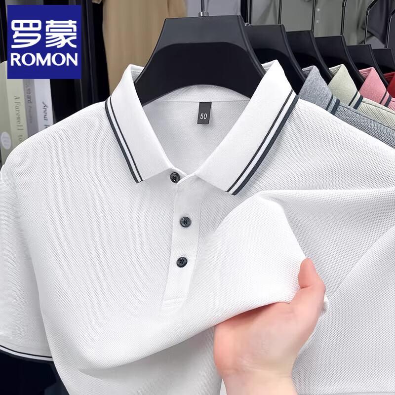 Romon Men's Pure Cotton Loose Fit Polo Shirt