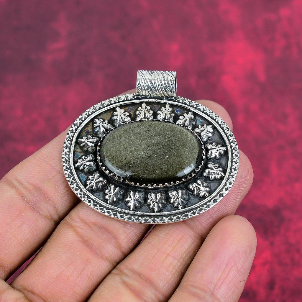 Pingente de obsidiana dourada 925 em prata esterlina maciça, joia com pingente de pedra preciosa feita à mão, presente para esposa, pingente novo