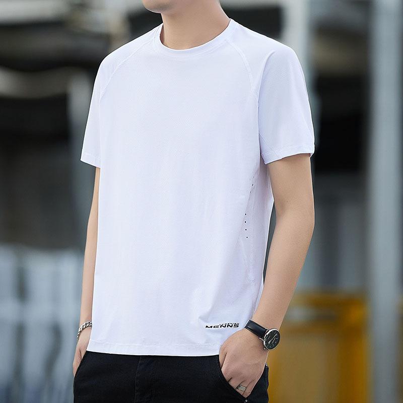 Round Neck Quick Drying Men's T-shirt Men's Sports Running and Fitness Suit Top Ice Silk Short Sleeves