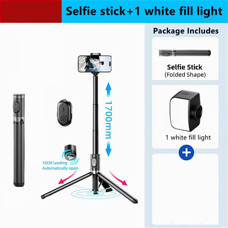 1,7M Tragbarer Mobiler Ständer Einbeinstativ Selfie-Stick Stativ mit Kabelloser Bluetooth-Fernbedienung für iPhone Samsung Huawei Xiaomi