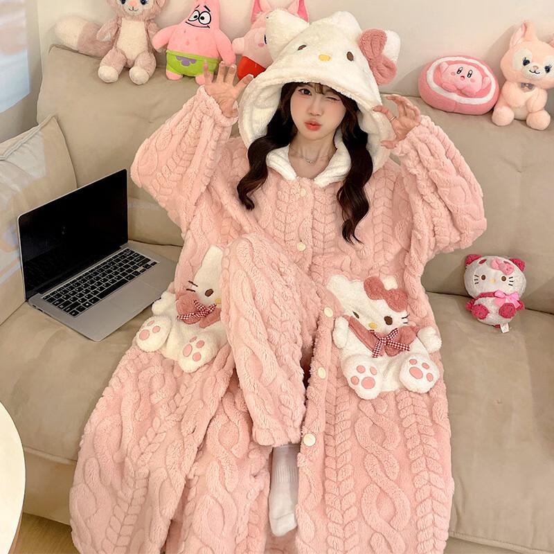 YUZHAOLIN Women s Plush Coral Fleece Hooded Loungewear Set One Size