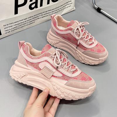 Dad Shoes Damen 2024 Neu Frühling Atmungsaktiv Koreanische Version Vielseitig Studenten Sport Dicksohlige Höhenerhöhende Laufschuhe