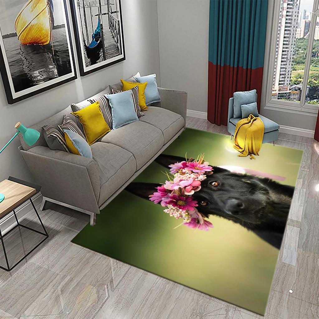 Hundefußabdruck Blumenmuster Teppich Süßer Welpe Blumenteppich Haustier Tier Rechteckige Bereichsteppiche für Erwachsene Yogamatten Wohnzimmer Dekoration Fußmatte