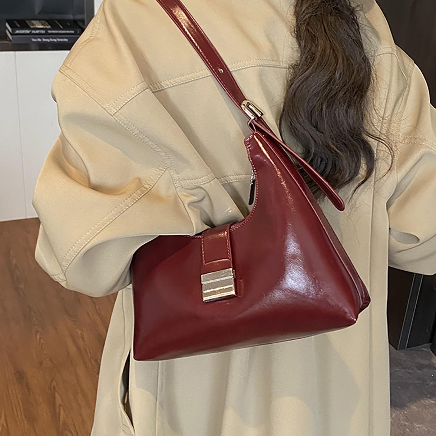 

Vintage Oil Wax Leather Underarm Bag for Wedding Elegant Women s Party One Shoulder Bag Temperament Versatile Red PU Handbags (20cm<Max Length<30cm) червоний