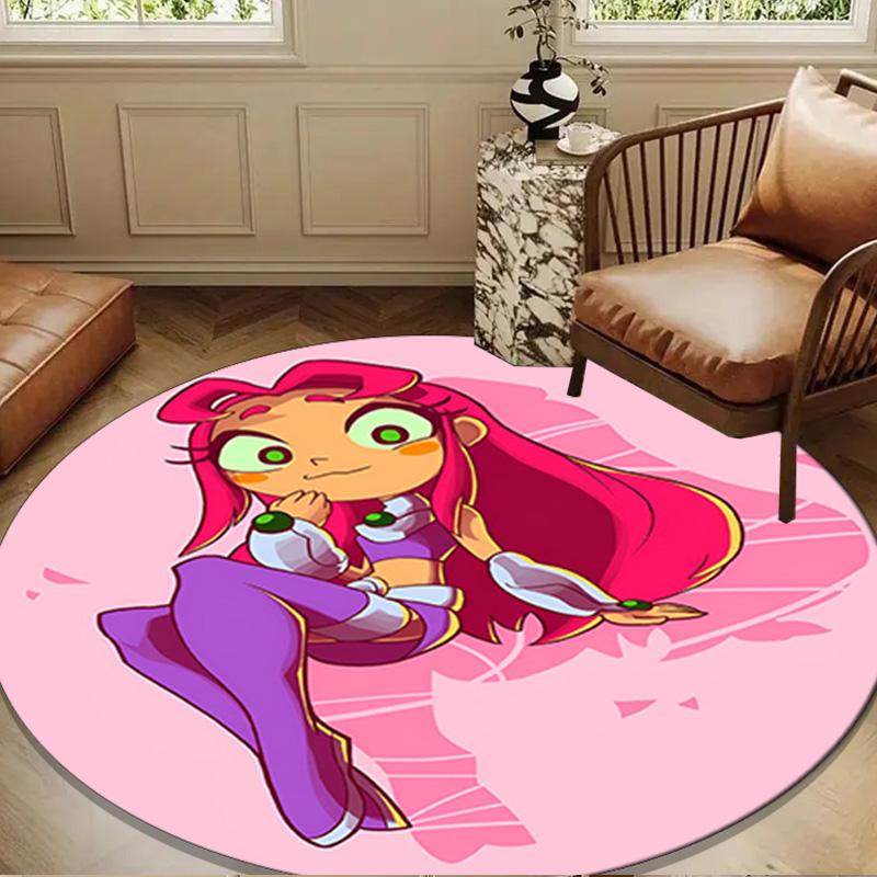 Teen-Titans Adventure Round Rug for Livingroom,Bedroom, Palyroom, Chair Rug, Area Rug, Circle Carpet, Large Size Decor Fan Christmas Gift