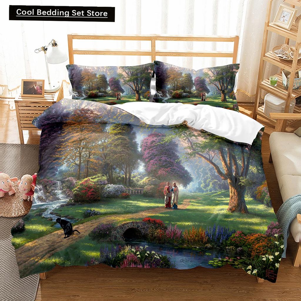 Oil Painting Landscape King Queen Duvet Cover Eiffel Tower Bedding Set Natural Scenery Quilt Cover Polyester Comforter Cover