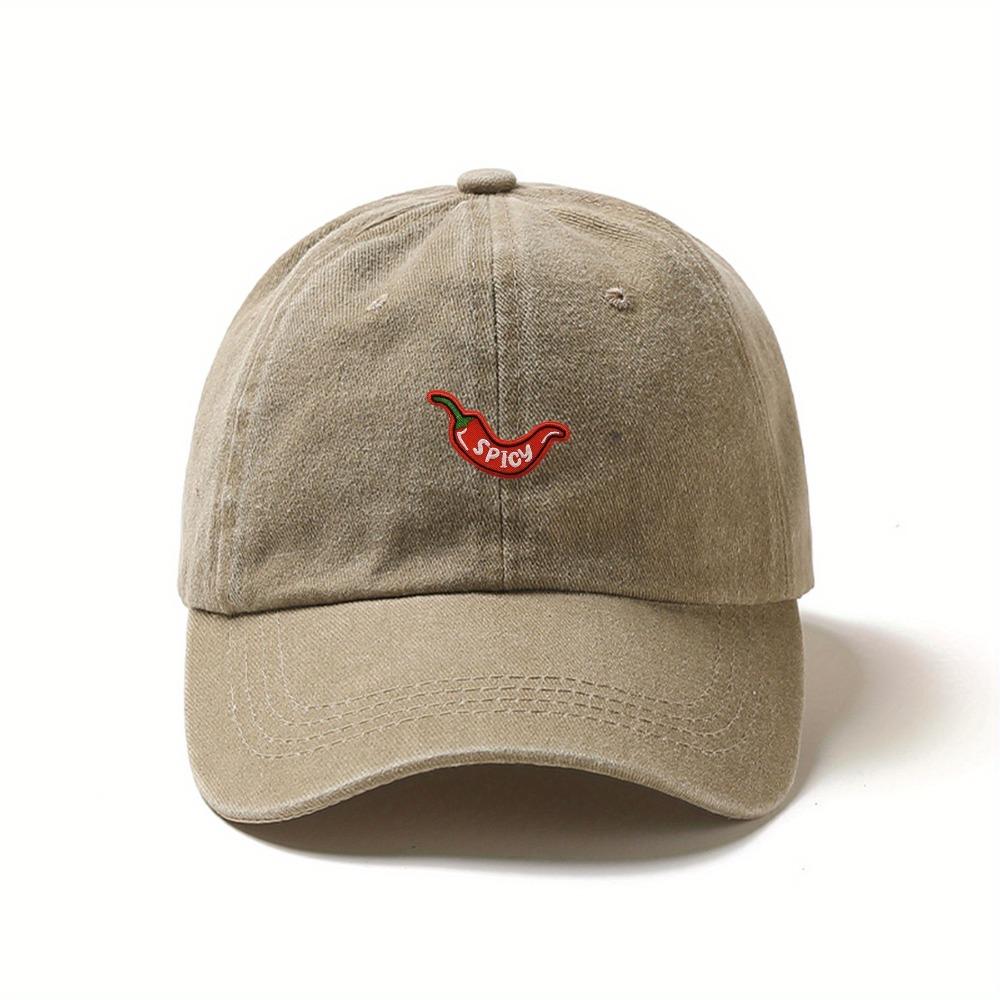 1pc Vintage Washed Baseball Caps for Women,with Chili Pepper Embroidery,Adjustable Snapback,Lightweight Breathable for Outdoor