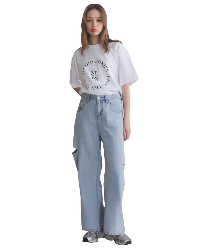 BONIEE Cat Symbol Graphic Loose T-Shirt White