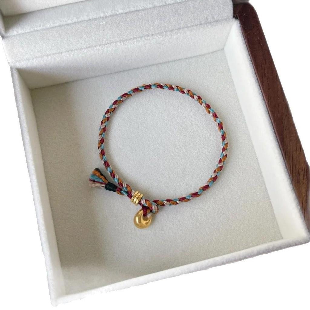 Handwoven Five-Color Cotton Bracelet with Little Fat Fu Pendant - Unisex and Joyful