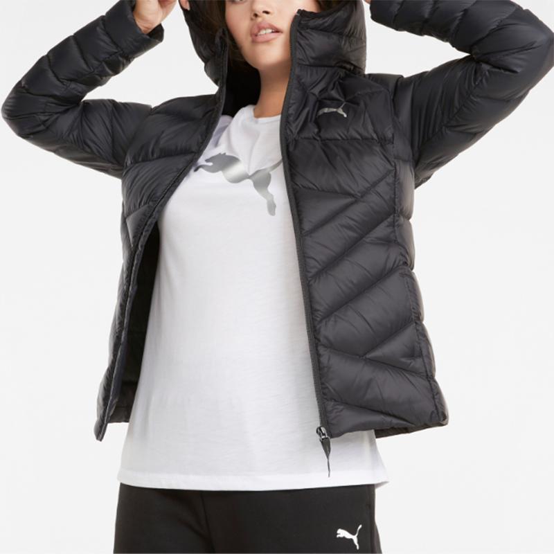 Puma Dámská péřová bunda s kapucí s potiskem loga svrchní oblečení černá 846298-01