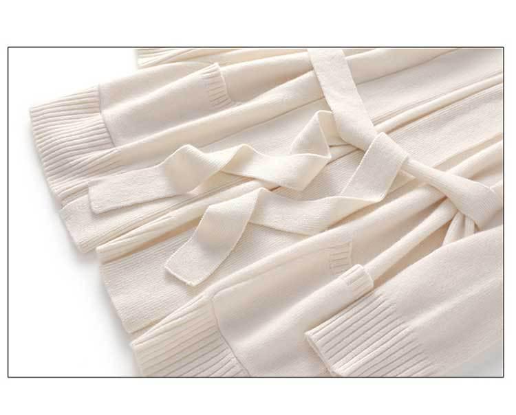 Autumn-Winter Cashmere Knit Women's Long Sleeve Loose Cardigan with Belt