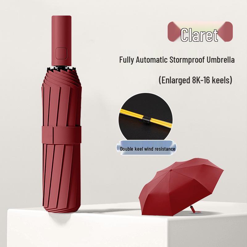 24-Rib Automatic Storm-Resistant Folding Umbrella for Sun and Rain