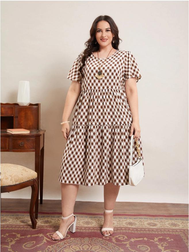 In Stock: 2026 Plus Size Elegant Plaid Summer Long Dress 5XL