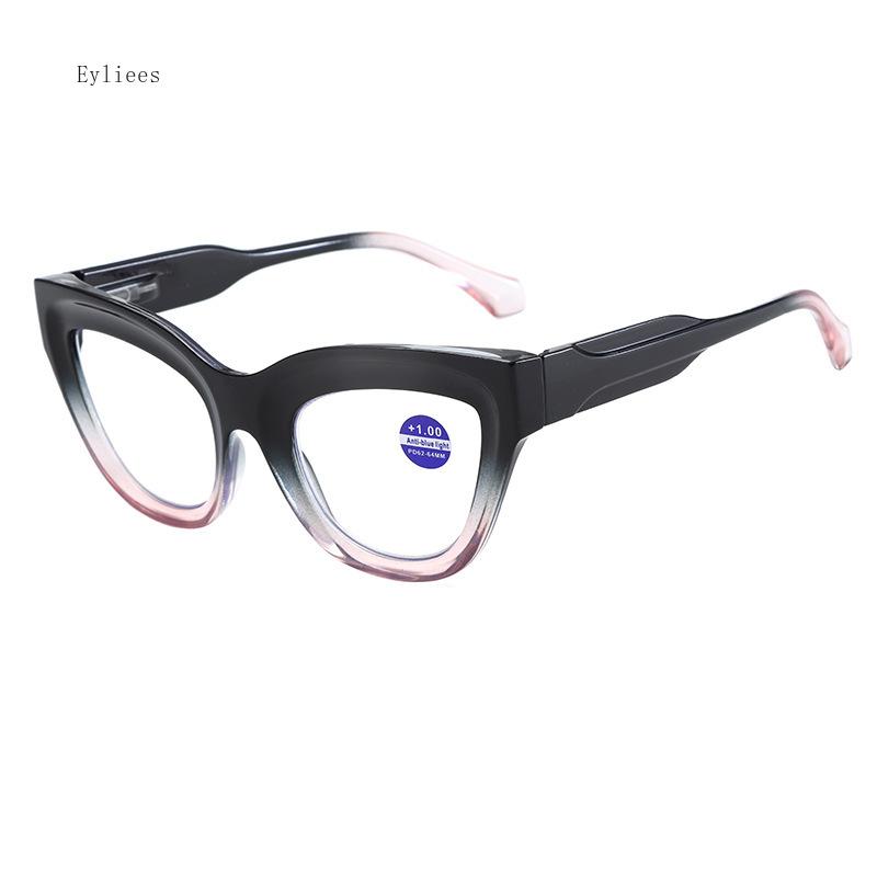 Damen Große Katzenaugen Lesebrille Trendige Modische Übergroße Weitsichtbrille Männer Frauen Blaulichtfilter Plus Dioptrien Brille