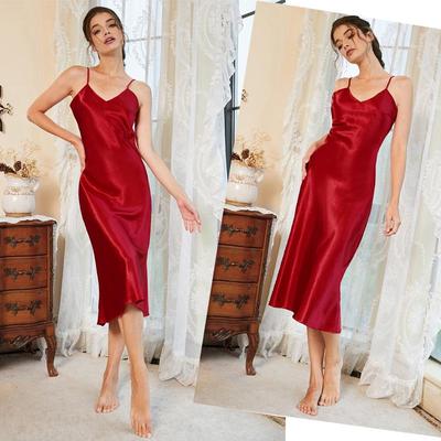 Women's V-Neck Sleeveless Slip Dress - Spring/Summer Imitation Silk, Thin & Sexy Homewear