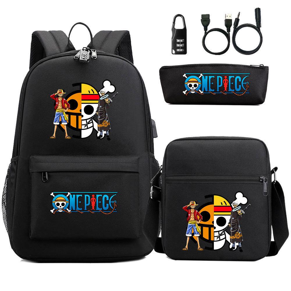 Large Capacity Schoolbag with Shoulder Strap; Student Three-piece Pencil Case Set