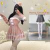 Christmas Dress Girl Costume Rabbit Set Winter Off Shoulder Dress Sexy Lady Cosplay Costume New Year Maid Role Play Uniform