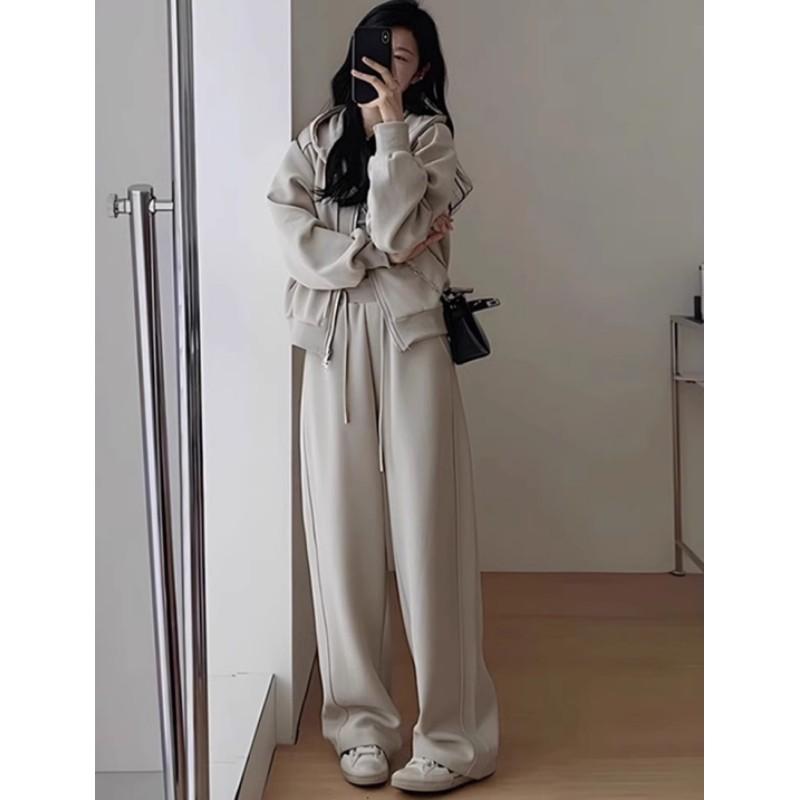 Women's Feminine Slimming & Youthful Casual Sports Set Long-Sleeve Hooded Sweatshirt + Wide-Leg Pants Two-Piece Set