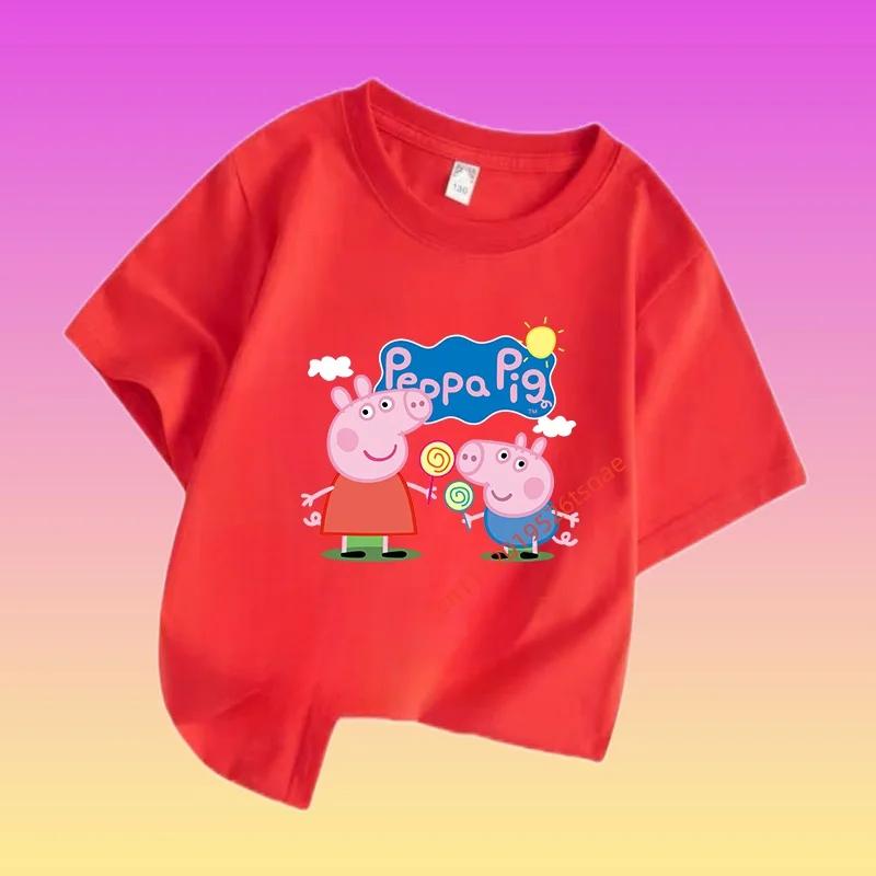 Peppa Pig Children's Cotton Short-sleeved Boys' Sports Shirt, Girls' Casual Top, Summer T-shirt with Cartoon Print