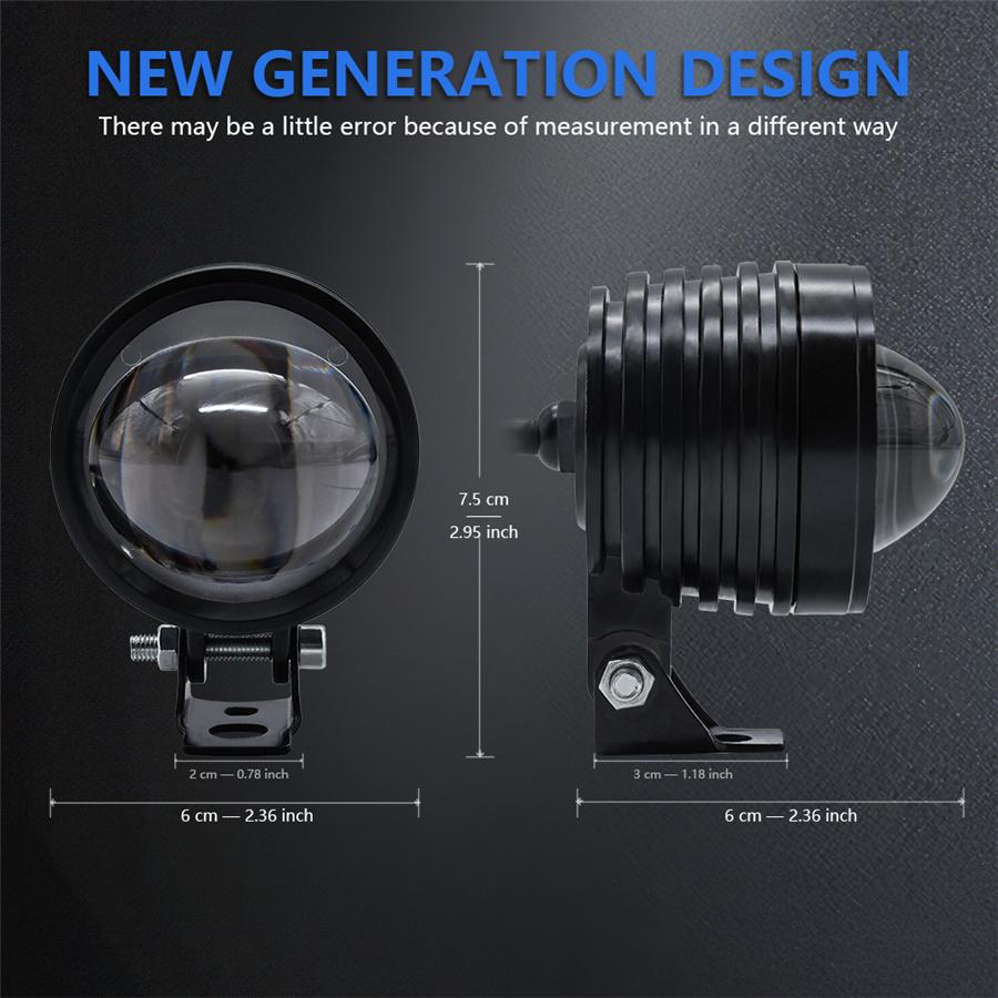 Pair 60W LED Motorcycle Fog Lights Headlight Spotlights Work Lamp Fisheye Lens