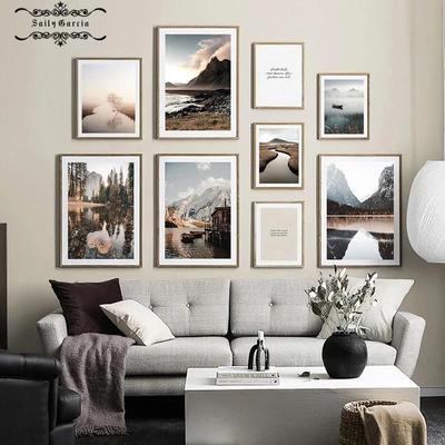 Természet Táj Belső Festmények Reggel Napkelte Hegy Tó Vászon Poszter Nordic Wall Art Print Galéria Dekoráció Kép