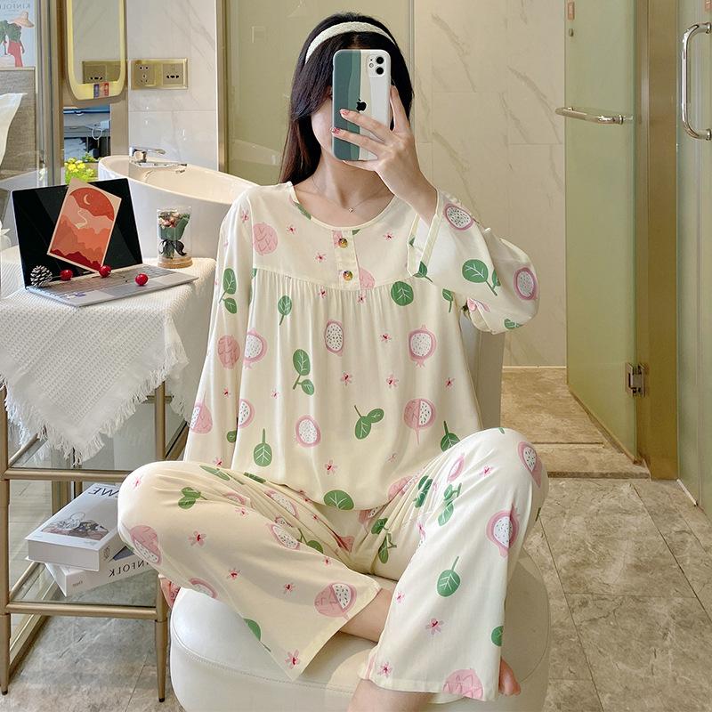 Yini shirt human cotton and silk long-sleeved pajamas women's explosive women's loungewear summer long-sleeved human cotton set clearance treatment