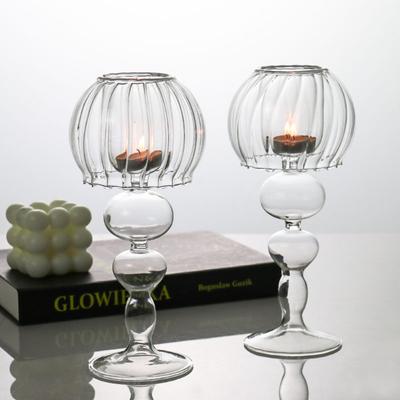 European Retro Glass Candle Holder Transparent Umbrella Shaped Romantic Candlelight Candle Holder Creative Furniture Room Decor