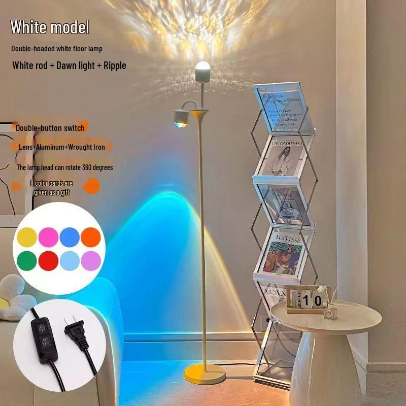 High-End Double-Head Sunset Floor Lamp: Water Ripple Iron Design for Living Room Atmosphere