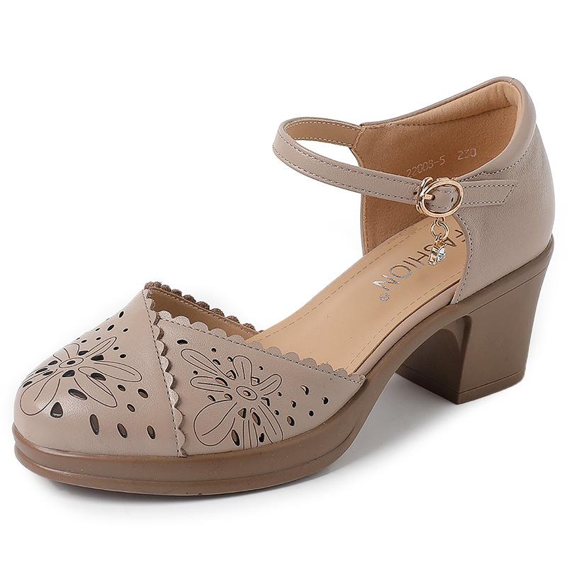 

Fashion GKTINOO Genuine Leather Women Sandals Soft Comfort Summer Shoes Thick Heels Non-slip Women Shoes 2025 Hollow Sandals Large Size 220