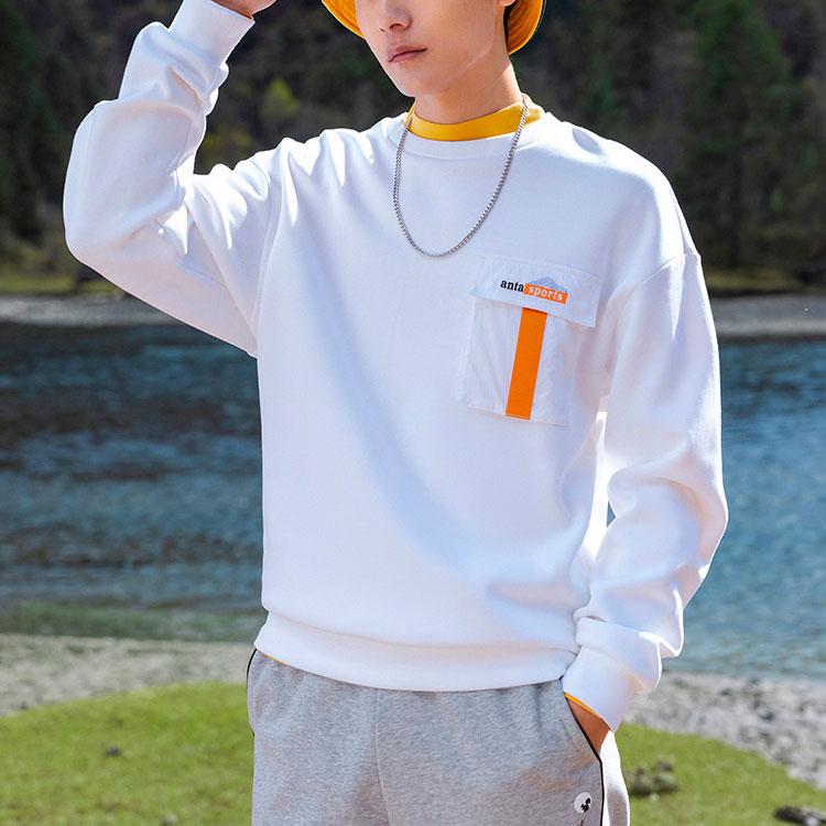 Anta Printed Round Neck Long Sleeve Sweatshirt Unisex sweatshirt White 152218710-1