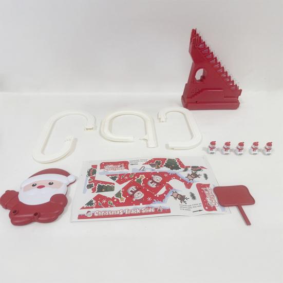 Christmas Climbing Stairs Slide Toy with Music LED Light Toddlers Electric Musical Santa Ski Slope Toy with 5 Snowmen Roller Coaster Sliding