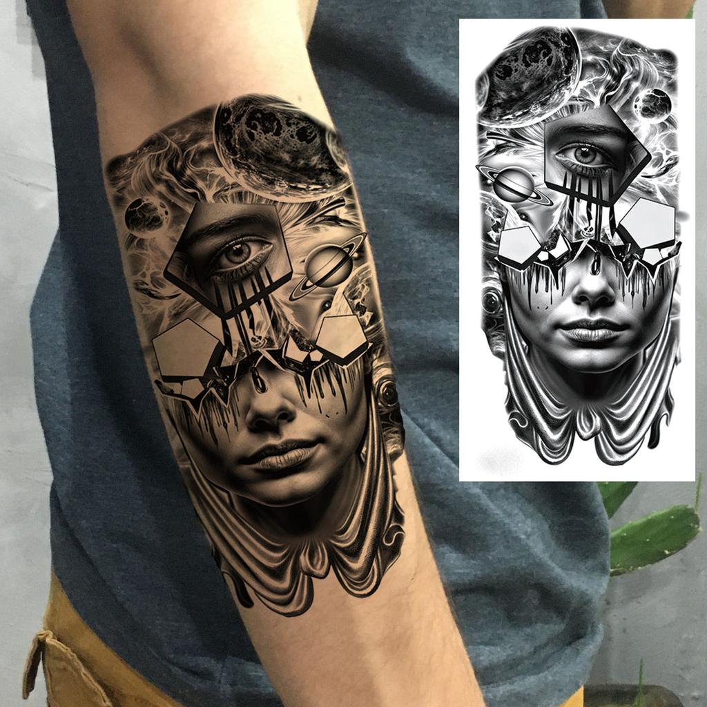 1 Sheet Death Skull Lion Temporary Tattoos For Men Women Adults Fake Wolf Skeleton Tattoo Sticker Sleeve Black Zeus