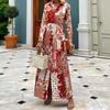 Spring and Autumn Women Dress Fashion Printed Bohemian Long Shirt Dresses