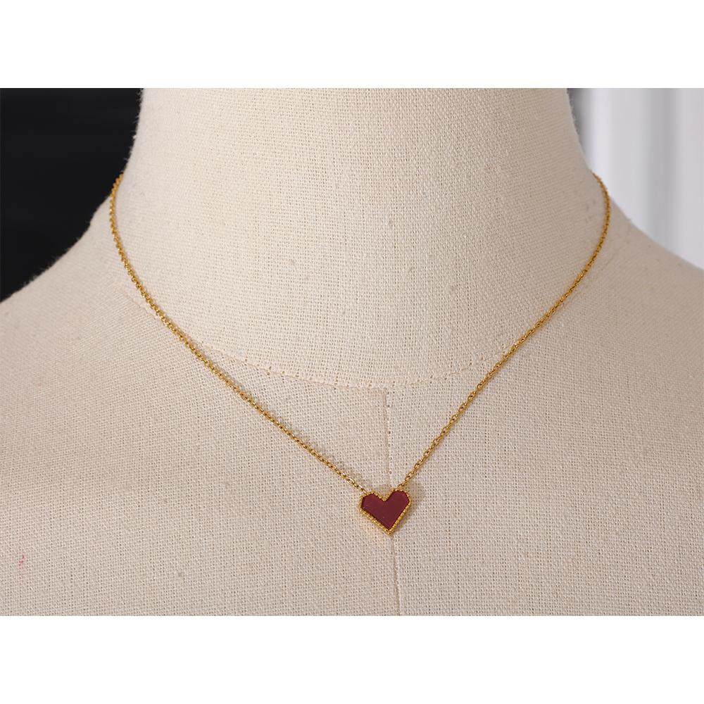 Yhpup Red Acrylic Heart Pendant Stainless Steel Romantic Necklace for Women Exquisite Trendy Jewelry 18K PVD Plated Wholesale