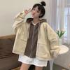 2023 Women's Korean Style Retro Short Jacket - Hooded, Zipper, Patchwork, Loose Fit