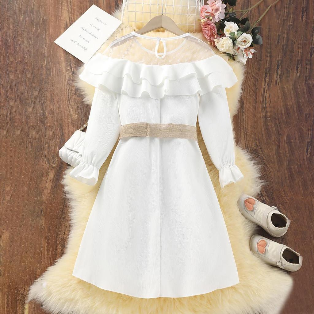 2024 Spring Girls' Princess Dress with Patchwork Mesh and Lace