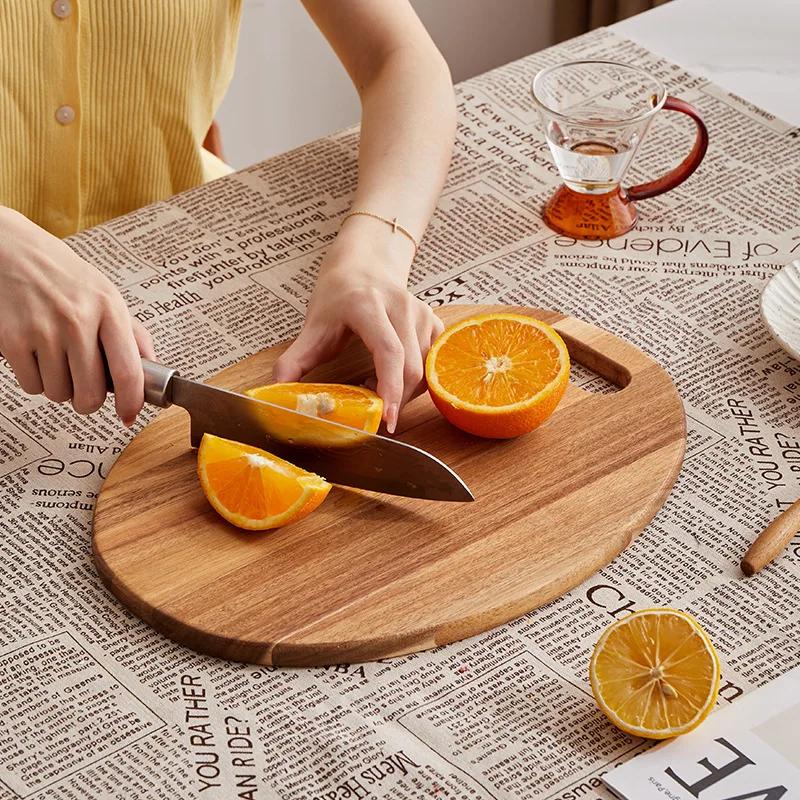 Portable Acacia Mangium Solid Wood Chopping Board Outdoor Camping Cheese Fruit Deli Cutting Board Household Kitchen Accessory